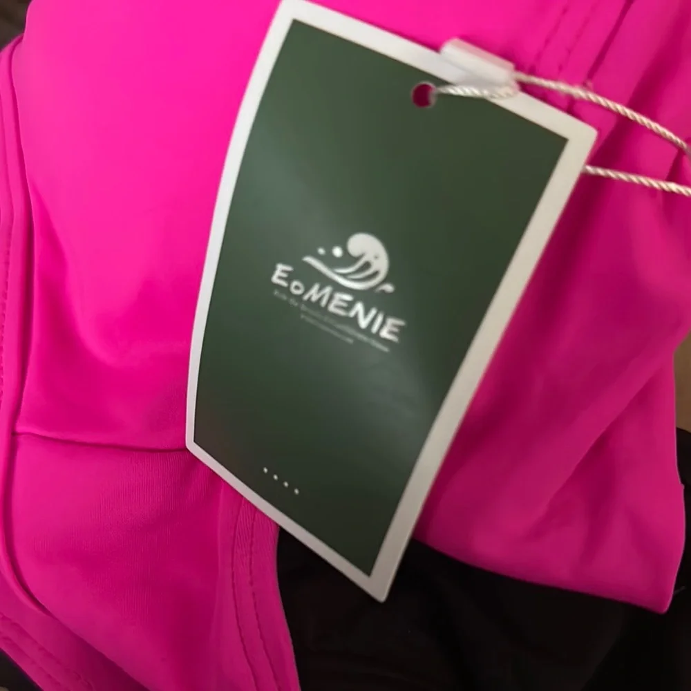 Pink and Black One Piece Swimsuit with Cross-Back Design XS - Picture 6 of 6